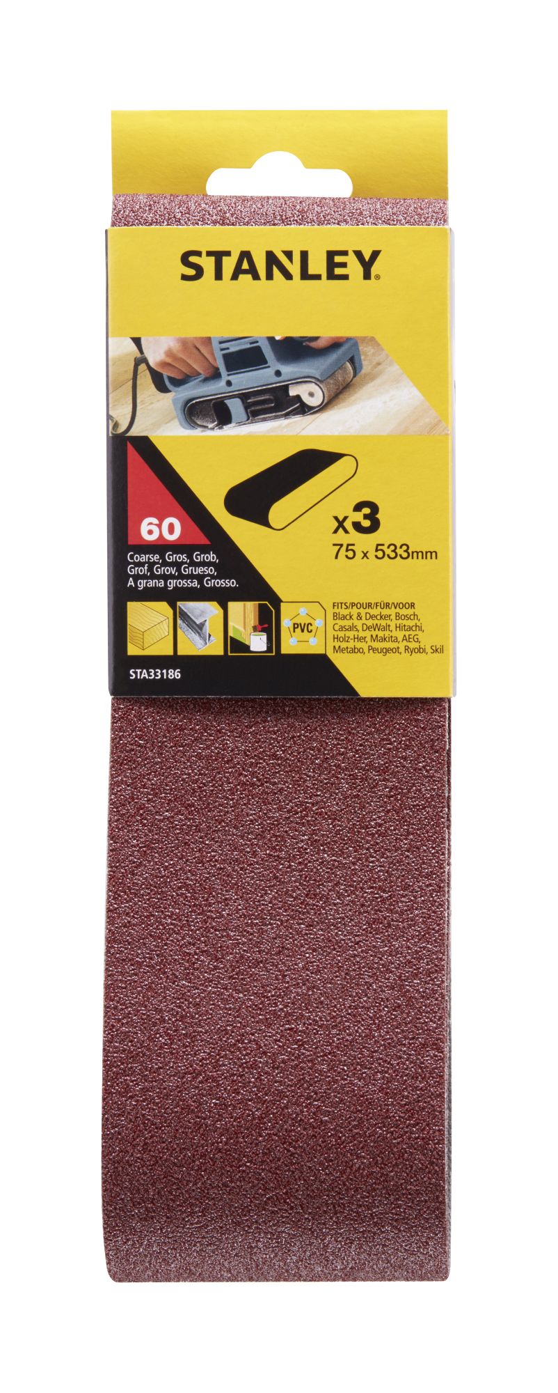 3 Bandas de lija. 75 x 533 mm. Grano 60.