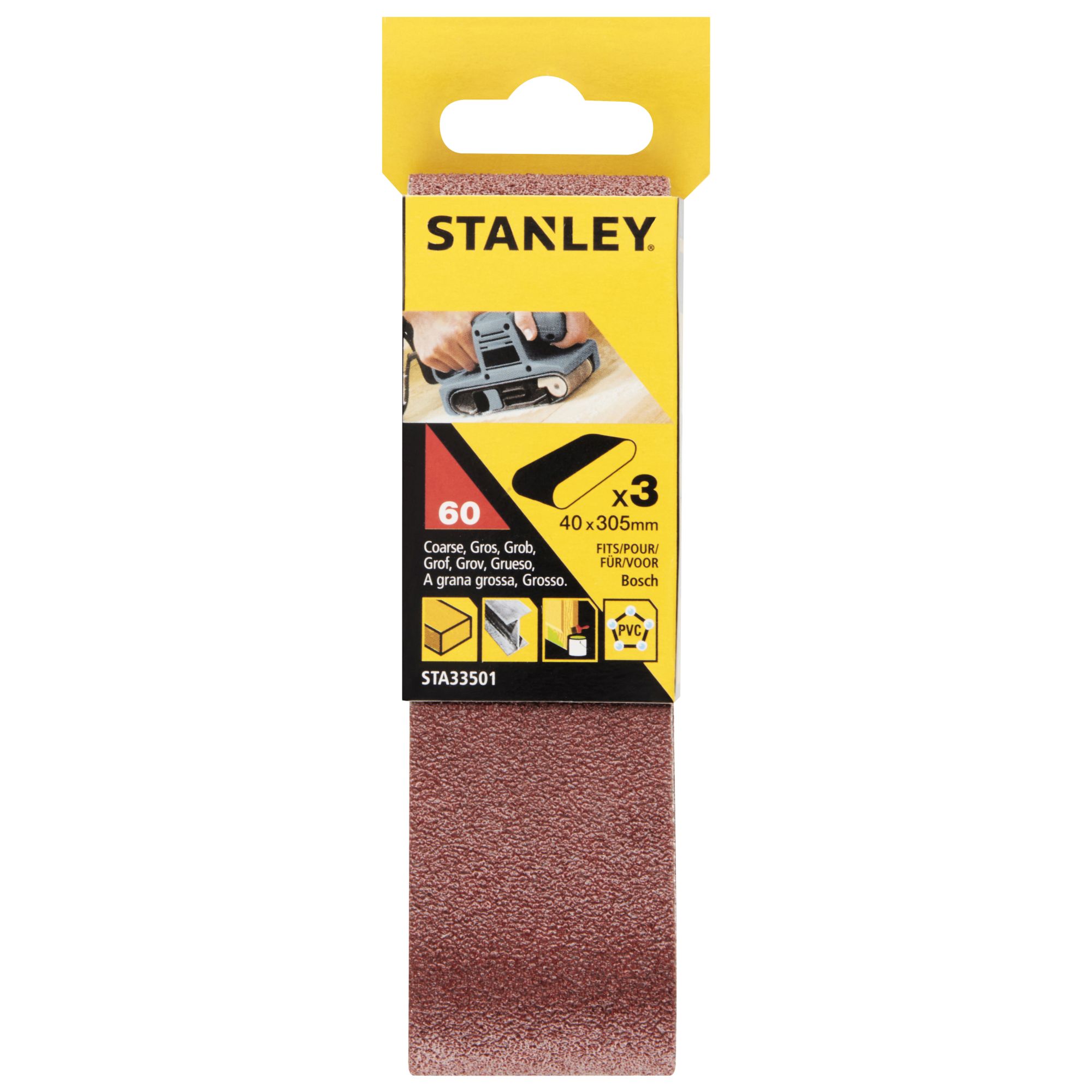 3 Bandas de lija. 40 x 305 mm.Grano 60.