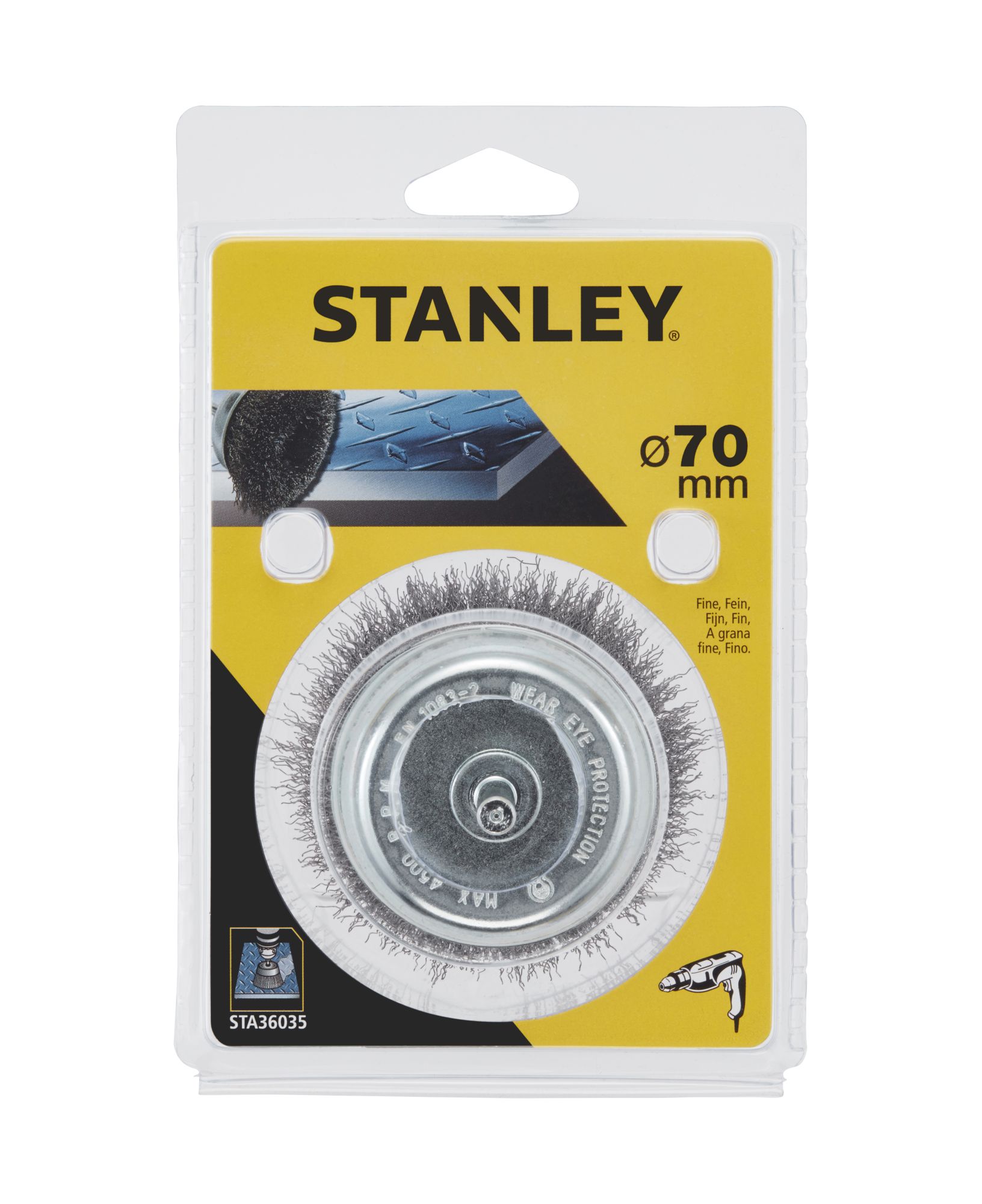 Cepillo de copa ø 75 mm. Eje de 6 mm. Hilo fino.  Uso en metal.