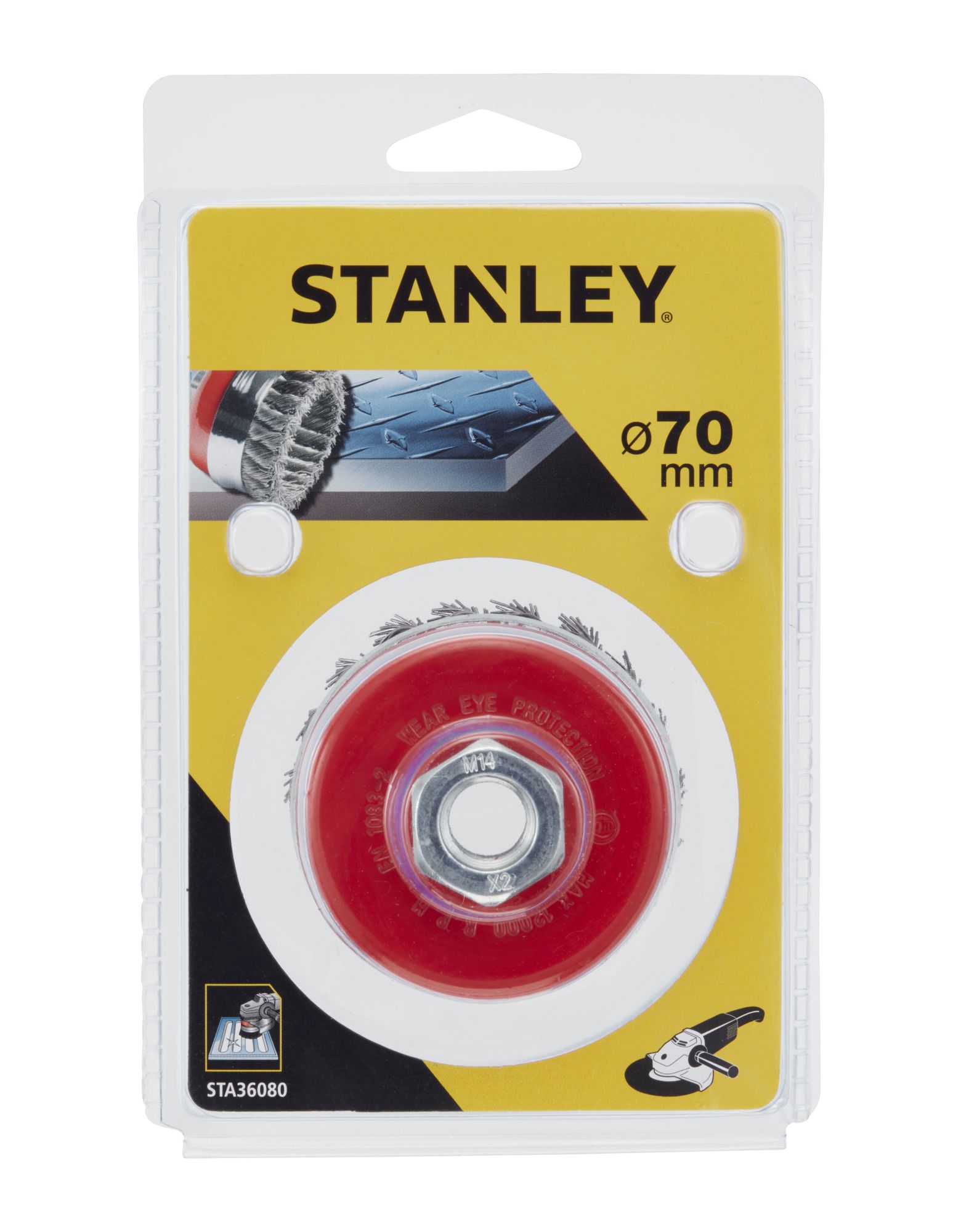 Cepillo de copa ø 65 mm. M 14. Hilo anudado.  Uso en metal.