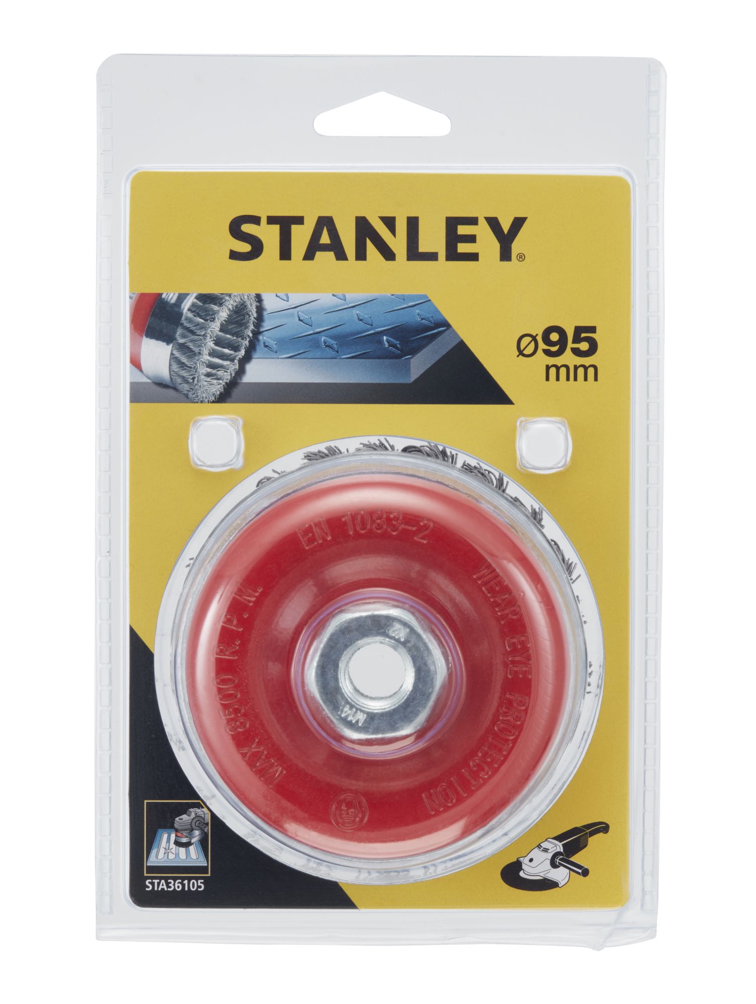 Cepillo de copa ø 95 mm. M 14. Hilo anudado.  Uso en metal.