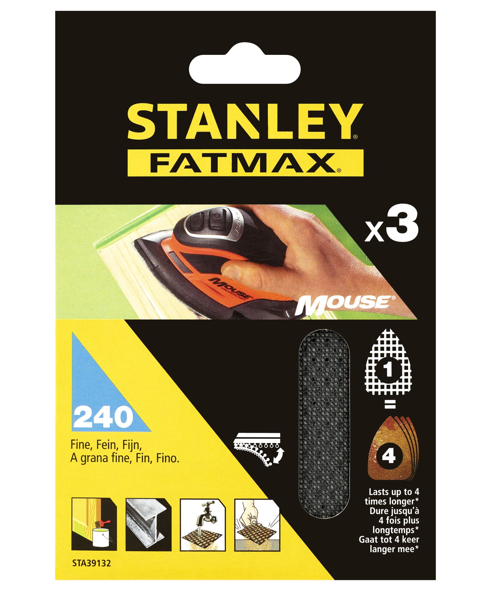 3 hojas de lija de malla para Mouse, con velcro. Grano 240