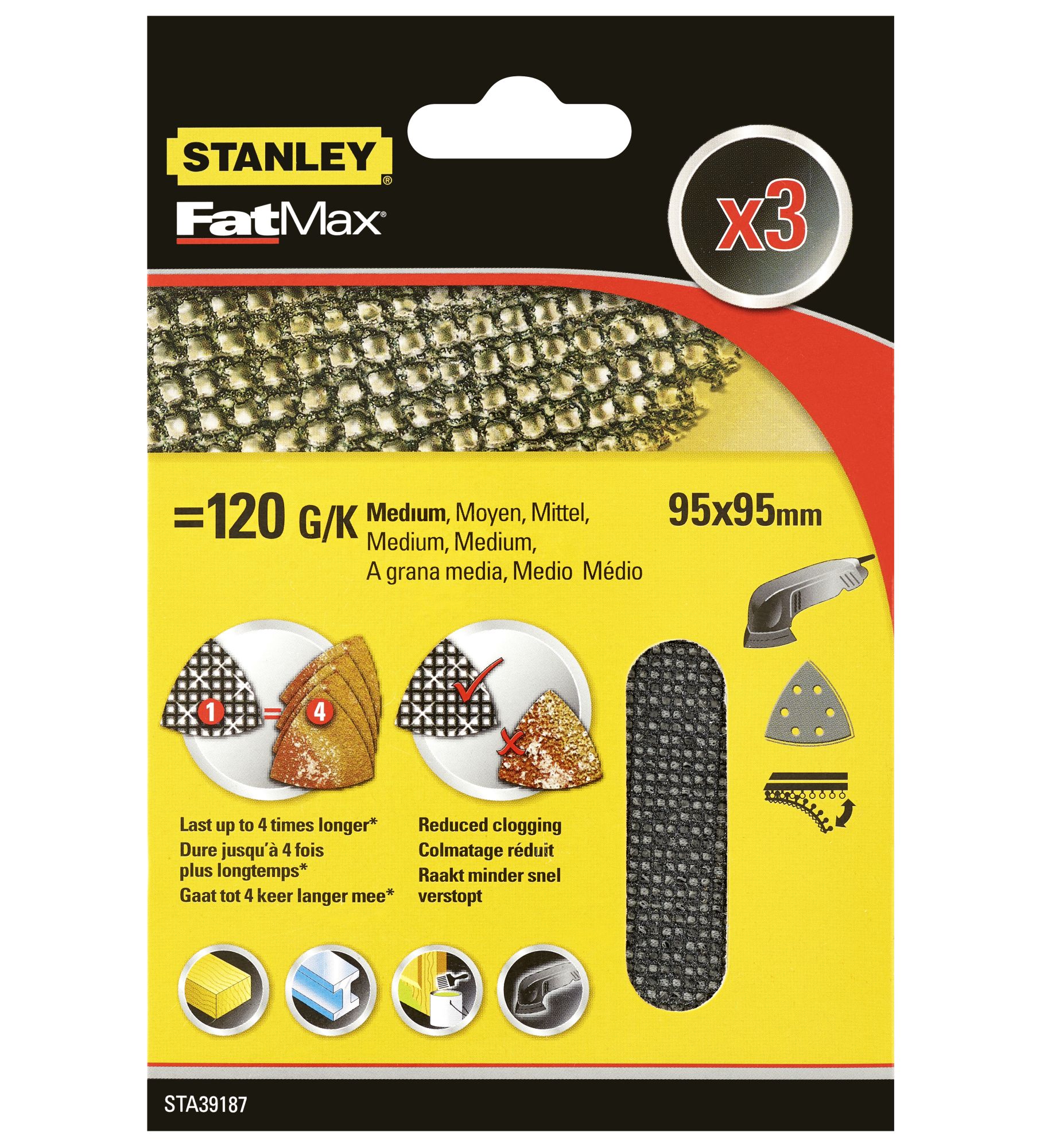 3 hojas de lija de malla para detalles  con velcro.  Grano 120