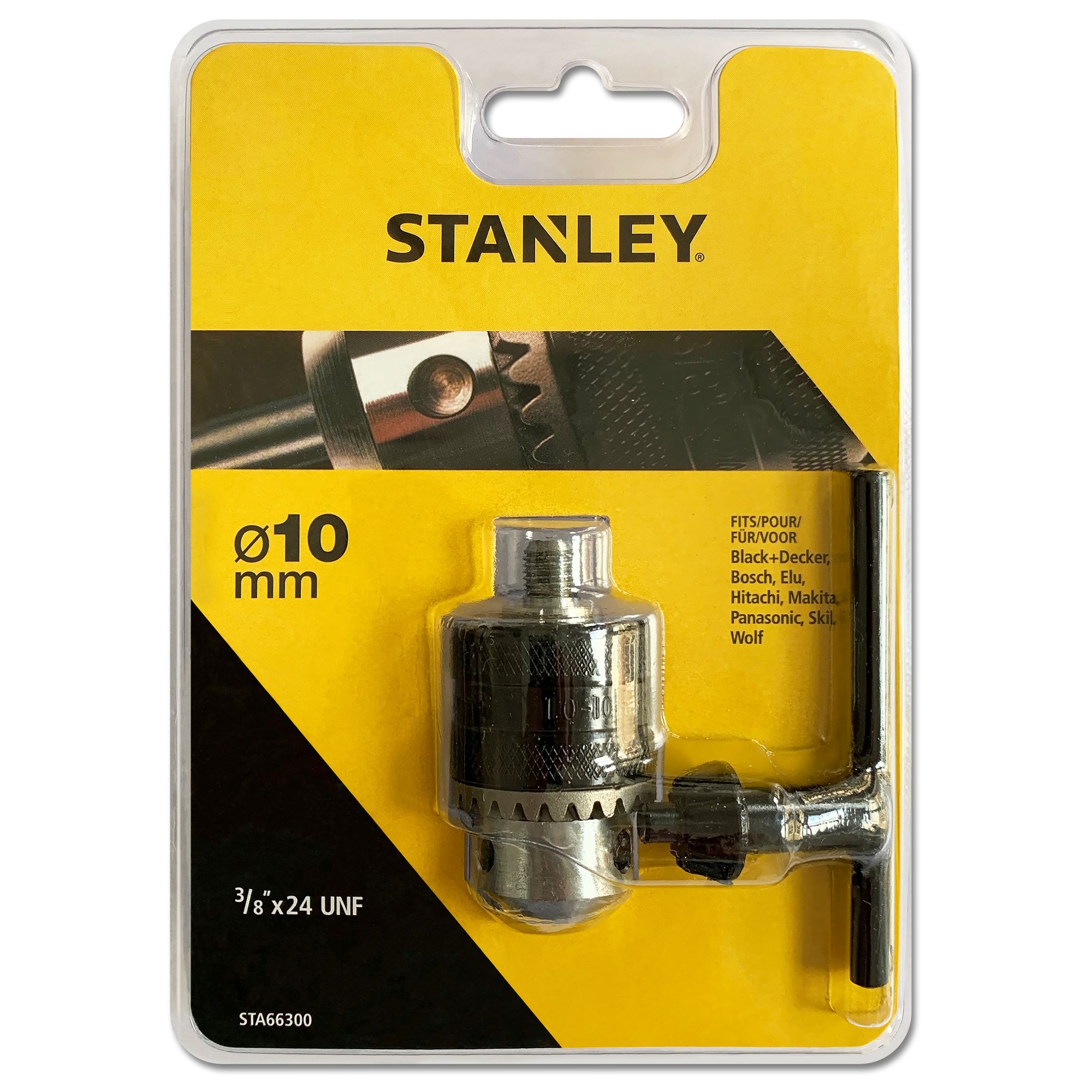 Portabrocas ø 10 mm + llave.  Rosca macho. 3/8