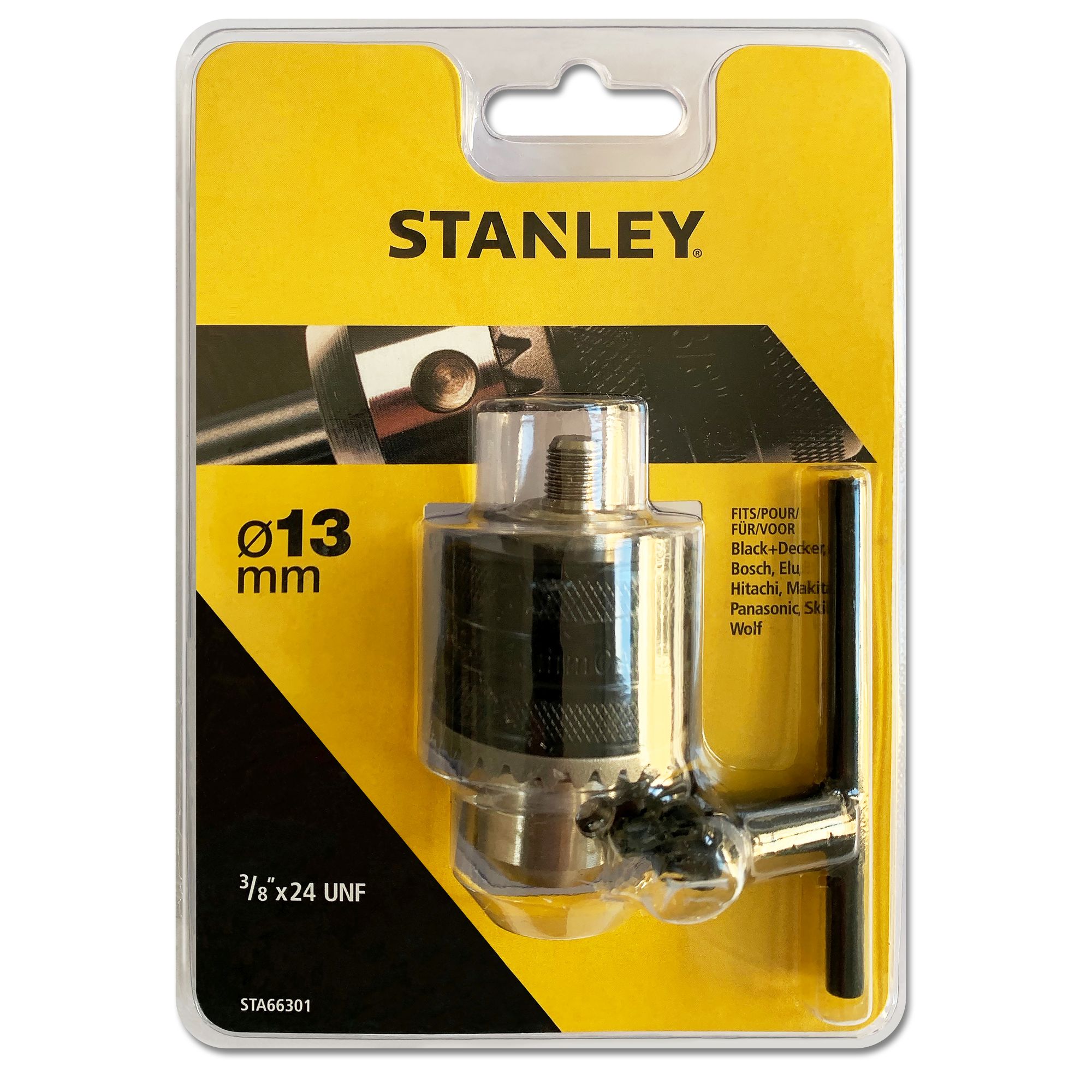 Portabrocas ø 13 mm + llave.  Rosca macho. 3/8