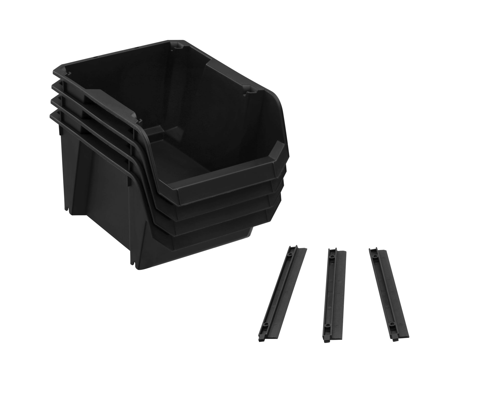 4 CUBETAS MEDIANAS STANLEY® NEGRAS CON SOPORTE PARA PARED
