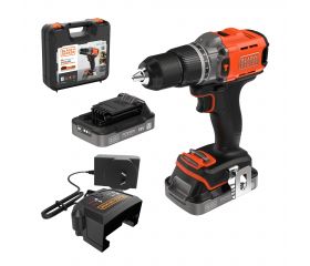 BCD383D2XK-QW - Taladro Percutor 18V 2 con 2 Baterías de 2Ah con indicador de estado de carga, cargador rápido de 1Ah y Maletín