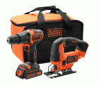 BCK22S1S-QW - Taladro Percutor 18V + Sierra de Calar 18V con 1 batería 1,5 Ah, cargador y bolsa de transporte