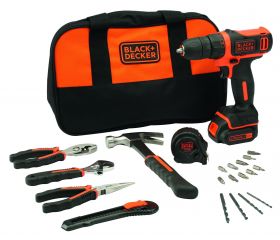BDCDD12HTSA-QW - Taladro Atornillador 10,8V 26Nm con 1 batería 1.5Ah de Litio, 6 herramientas de mano, 14 accesorios, cargador y bolsa de transporte