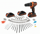 BDCHD181B3A-QW - Taladro percutor 18V 1.5Ah Litio con 3 baterías, cargador rápido, 120 accesorios y caja de herramientas