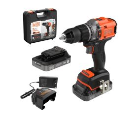 BLD683D2XK-QW - Taladro percutor BRUSHLESS a batería 18V POWERCONNECT™ (con 2 baterías de 2Ah con indicador de estado de carga, cargador de 1A y maletín)