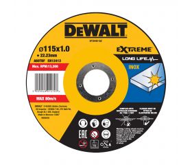 DT3442-QZ - Disco de corte plano EXTREME® Fast Cut para INOX con grano industrial de óxido de aluminio 115 x 1 x 22.23mm