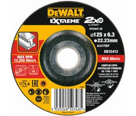 DT43947-QZ - Disco de desbaste concavo EXTREME® para metal con grano industrial de óxido de alumínio 125 x 6.3 x 22.23mm