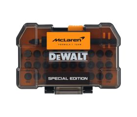 DT70900T-QZ - Juego de 32 piezas edición McLaren: 30 puntas de 25mm FLEXTORQ (PH1, PH2, PH3, PZ1, PZ2, PZ3, T15, T20, T25, T27, T30) con portapuntas magnético de impacto y adaptador de 1/4