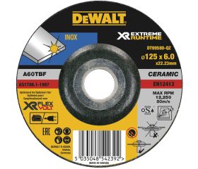 DT99580-QZ - Disco de desbaste XR EXTREME RUNTIME con grano cerámico para acero Inoxidable 125mm x 6mm