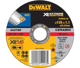 DT99582-QZ - Disco de corte XR EXTREME RUNTIME con grano cerámico para acero Inoxidable  125mm x 1.1 mm - Plano