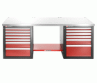 Banco de trabajo para cargas pesadas 2182 mm - 13 cajones - parte superior de acero inoxidable - versión baja