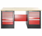 Banco de trabajo para cargas pesadas 2182 mm - 13 cajones - Parte superior de madera - versión alta