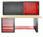 Banco de trabajo para cargas pesadas 2182mm - 7 cajones - parte superior de madera - versión alta y armario con cortina