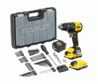 KIT: Taladro Percutor BRUSHLESS V20 Li-Ion 18V 60Nm SFMCD716 + Set de 100 accesorios con 2 baterías Li-Ion 2Ah, cargador 1,25A y maletín