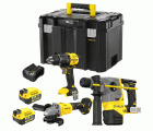COMBO KIT: Taladro Percutor BRUSHLESS V20 60Nm + Martillo SDS-Plus Compacto BRUSHLESS V20 + Mini-Amoladora BRUSHLESS V20 125mm. Incluye 2 baterías Li-Ion 4Ah, cargador 4A y Maletín Pro-Stack