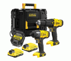 COMBO KIT: Taladro Percutor V20 Li-Ion 18V SFMCD711 + Atornillador de impacto V20 Li-Ion 18V SFMCF800. Incluye 2 baterías Li-Ion 2Ah, cargador 1,25A y Caja PRO-STACK