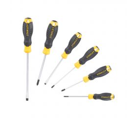 Juego de 6 destornilladores Cushion Grip: Phillips 1x75, 2x45, 2x100; Electricista 3.5x60mm, 4.0x100; Mecánico 5.5x100mm