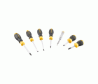 Juego de 7 destornilladores Cushion Grip: Phillips 1x75, 2x45x 2x100; Electricista 4.0x100, 5.5x100; Mecánico 6.5x45, Test de voltaje
