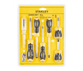 Juego de 7 destornilladores Cushion Grip: Phillips 1x75, 2x45x 2x100; Electricista 4.0x100, 5.5x100; Mecánico 6.5x45, Test de voltaje