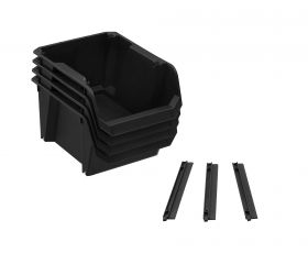4 CUBETAS MEDIANAS STANLEY® NEGRAS CON SOPORTE PARA PARED