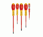 Juego 5 destornilladores FatMax VDE con punta reducida. Electricista 3.5x75mm, 5.5x150mm; Ph1x100mm, Ph2x125mm, Test de voltaje