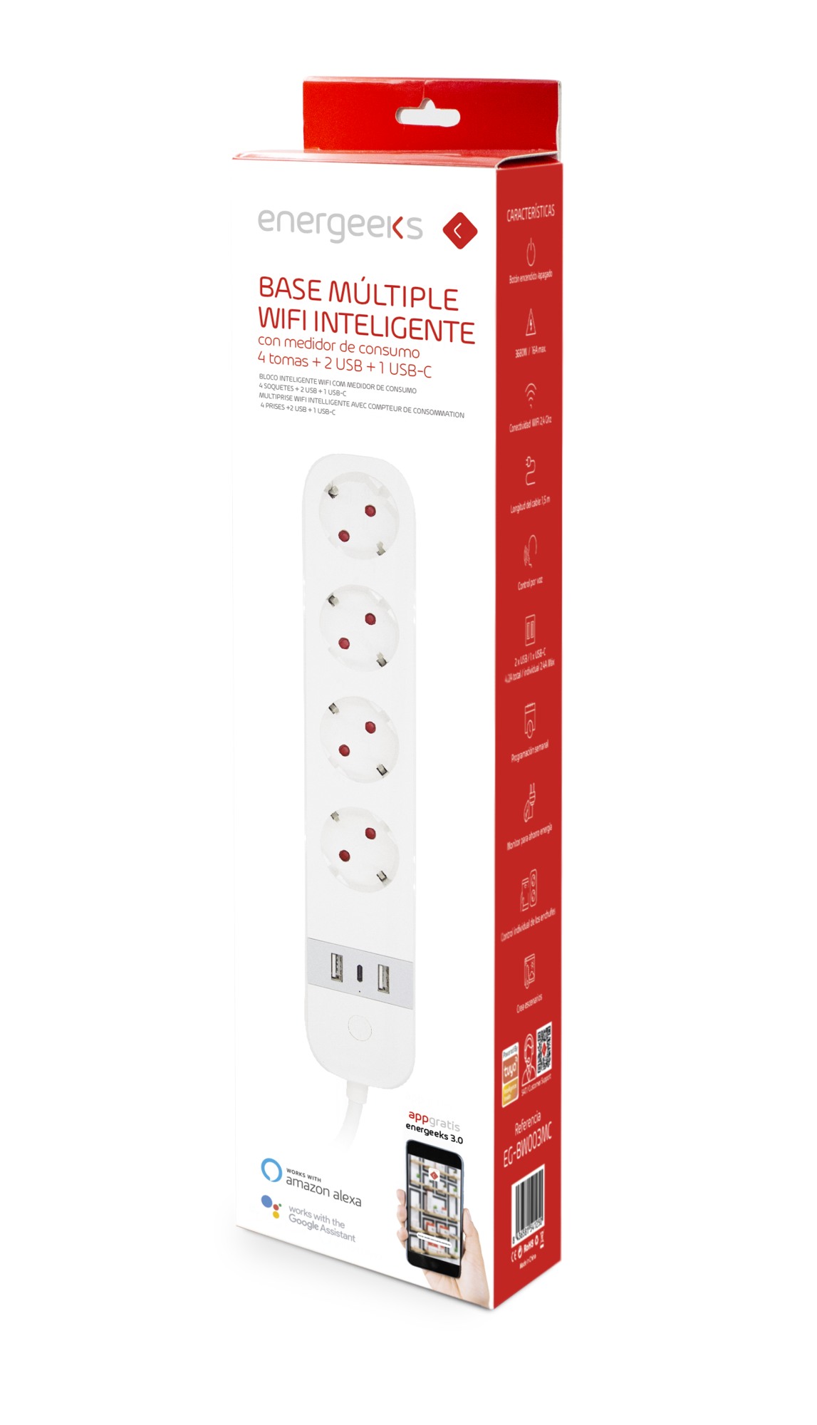 BASE MÚLTIPLE 4T+2USB+USB-C ENERGEEKS EG-BW003MC