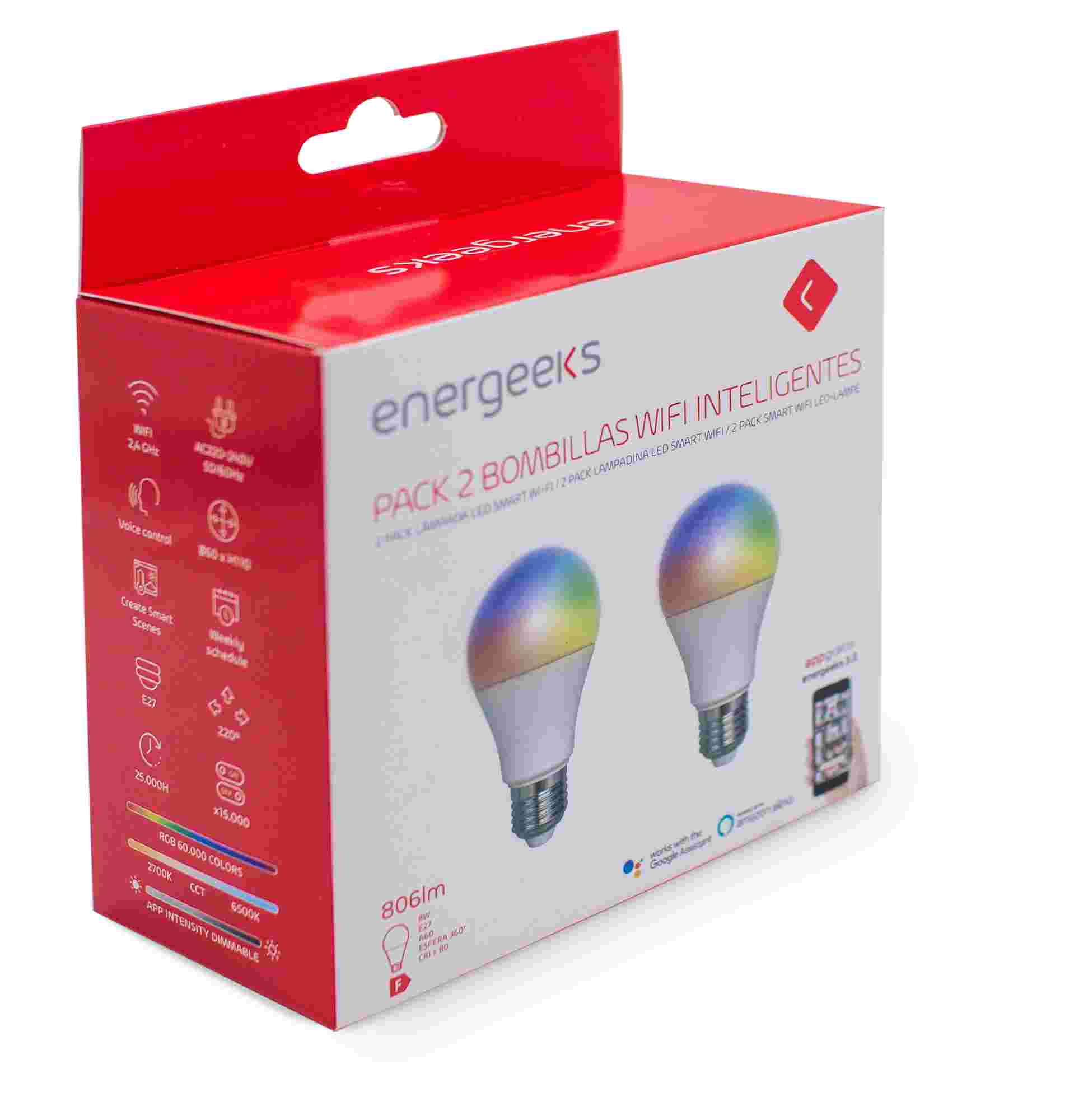 2 BOMB WIFI A60 8W 806LM RGB+CCT ENERGEEKS EG-BWA608WP2001