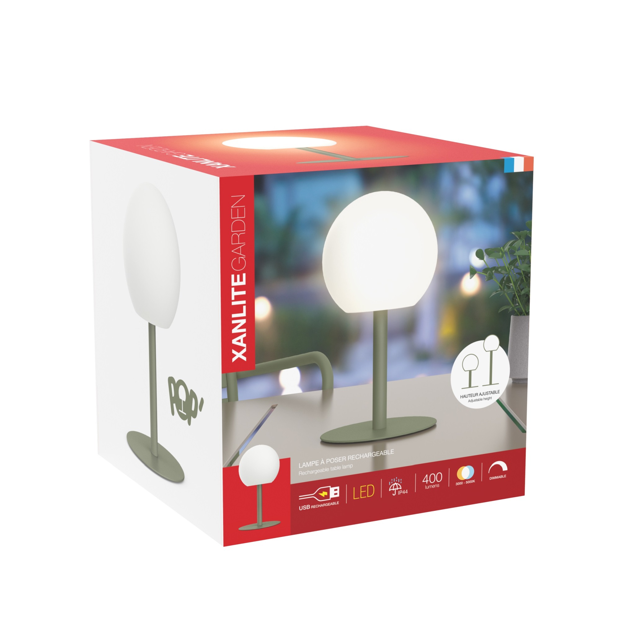 LAMPARA MESA BOLA KHAKI ACERO 400L XANLITE EG-LP16BKRCCT