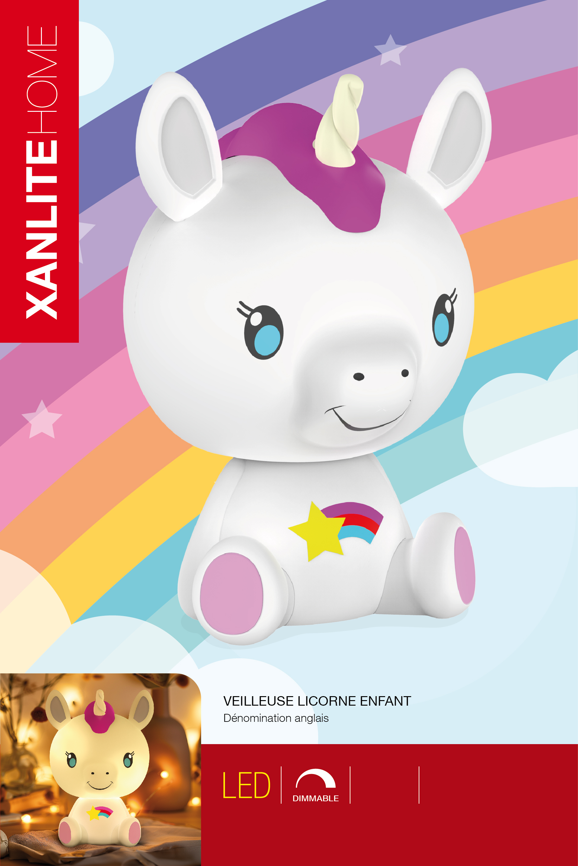 LÁMPARA LED UNICORNIO RECARGABLE BL+RGB XANLITE EG-VLLICORNE