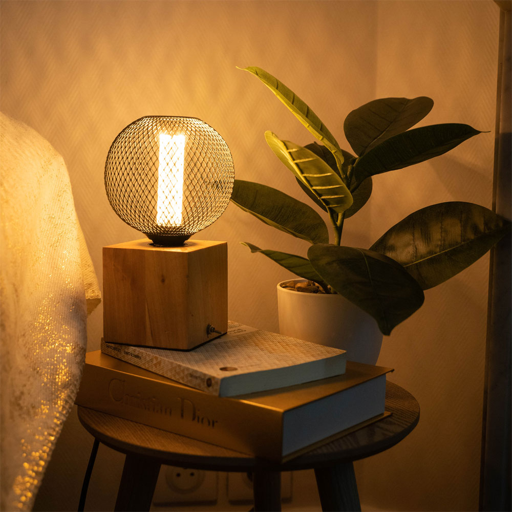 LAMPARA MESA CUBO MADERA E27 60W XANLITE EG-XDLAPCUBIKW