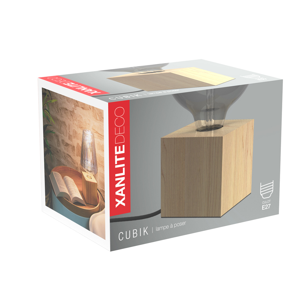 LAMPARA MESA CUBO MADERA E27 60W XANLITE EG-XDLAPCUBIKW