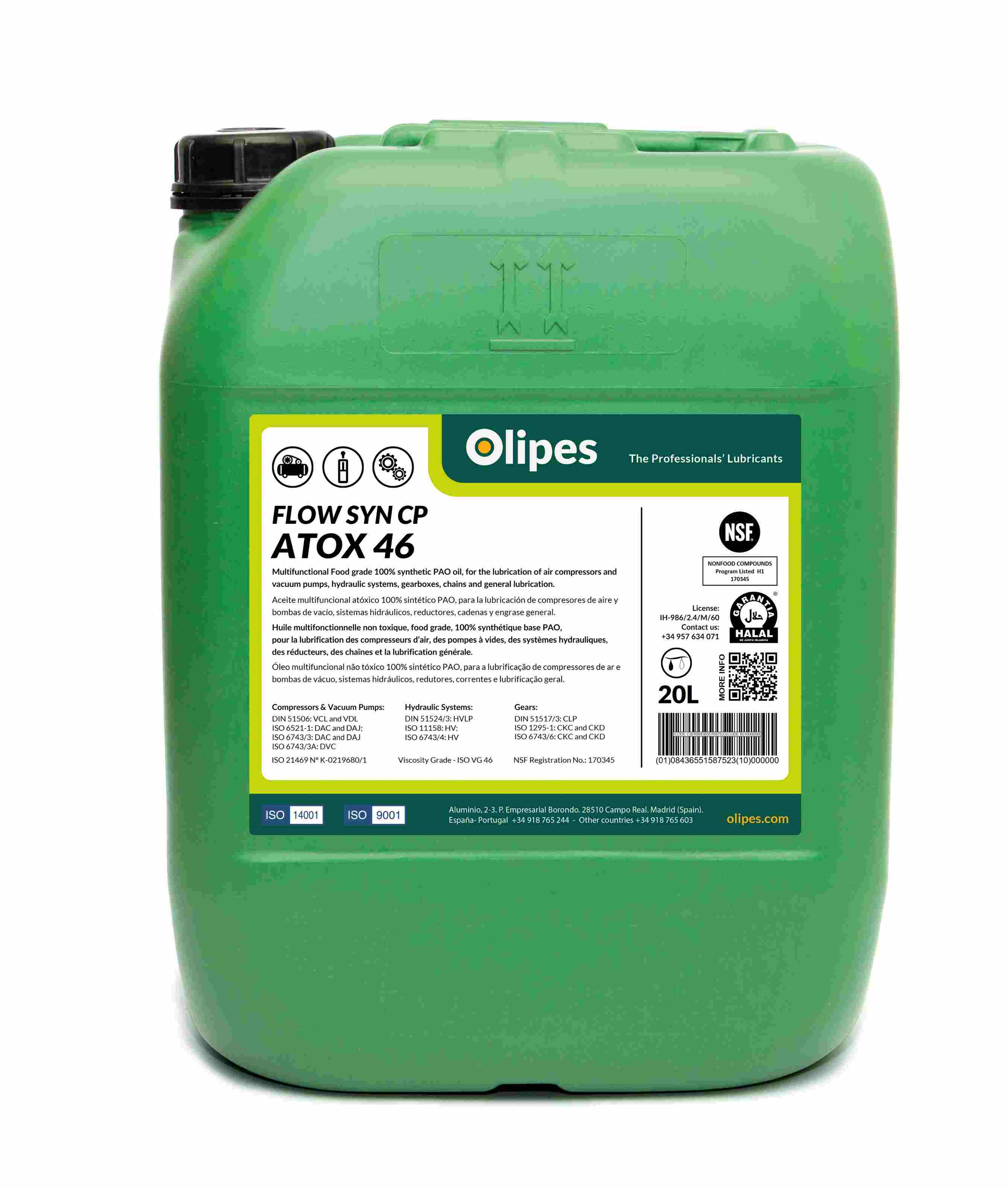 ACEITE SINTÉTICO 20LT ATOXICO PAO OLIPES CA-7197720-HAL