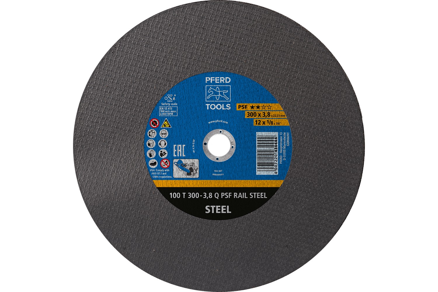 Disco de corte de raíles T 300x3,8x22,23 mm línea universal PSF para raíles de ferrocarril