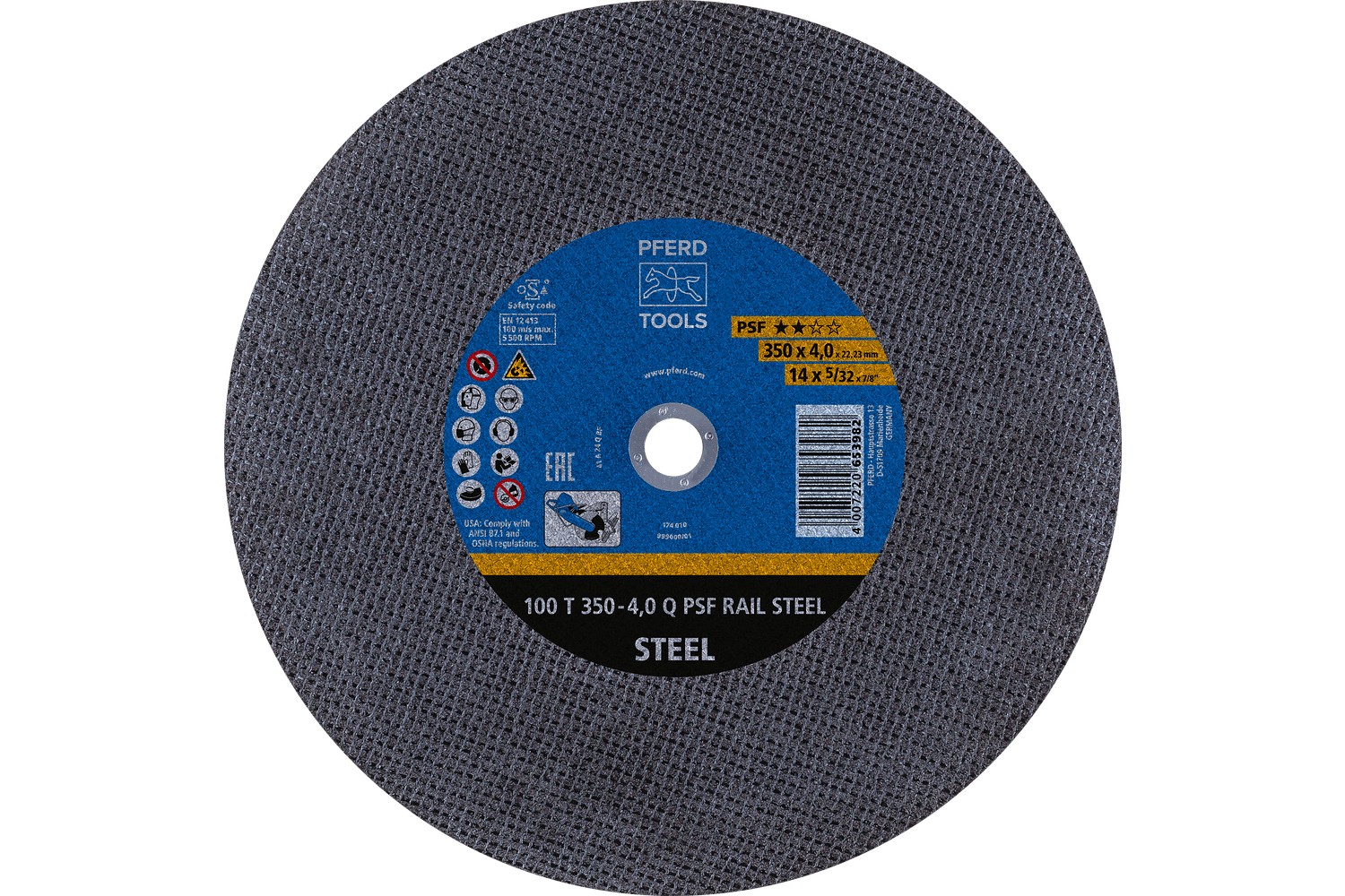 Disco de corte de raíles T 350x4,0x22,23 mm línea Universal PSF RAIL para raíles de ferrocarril