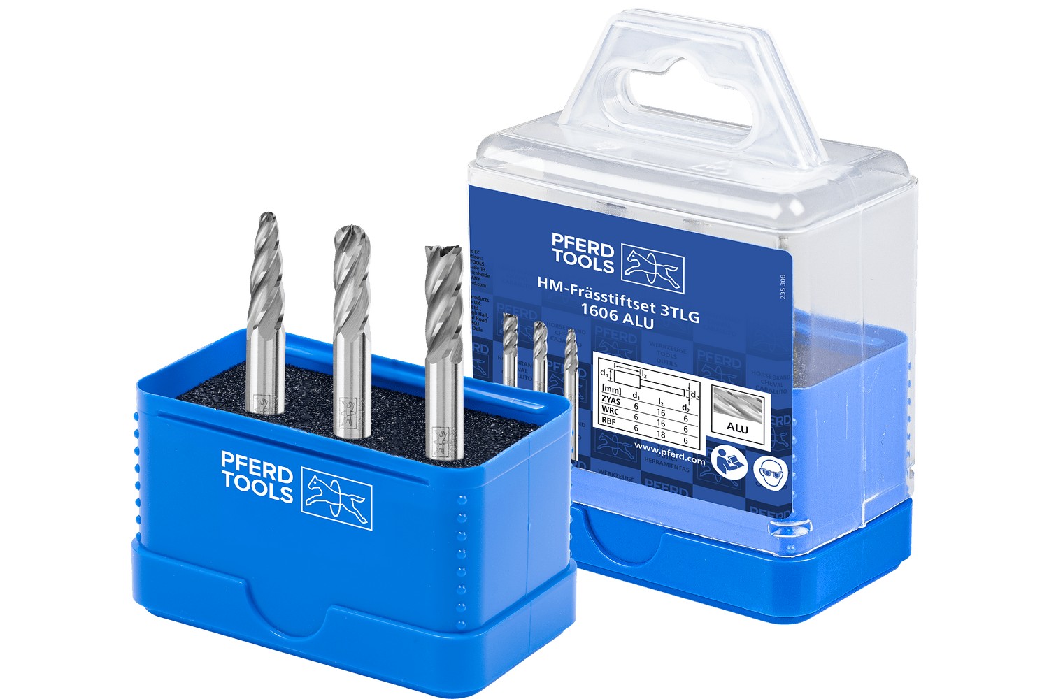 Juego de fresas de metal duro de alto rendimiento 1606 ALU, 3 piezas Ø 6 mm, mango Ø 6 mm, para aluminio/metales no férricos