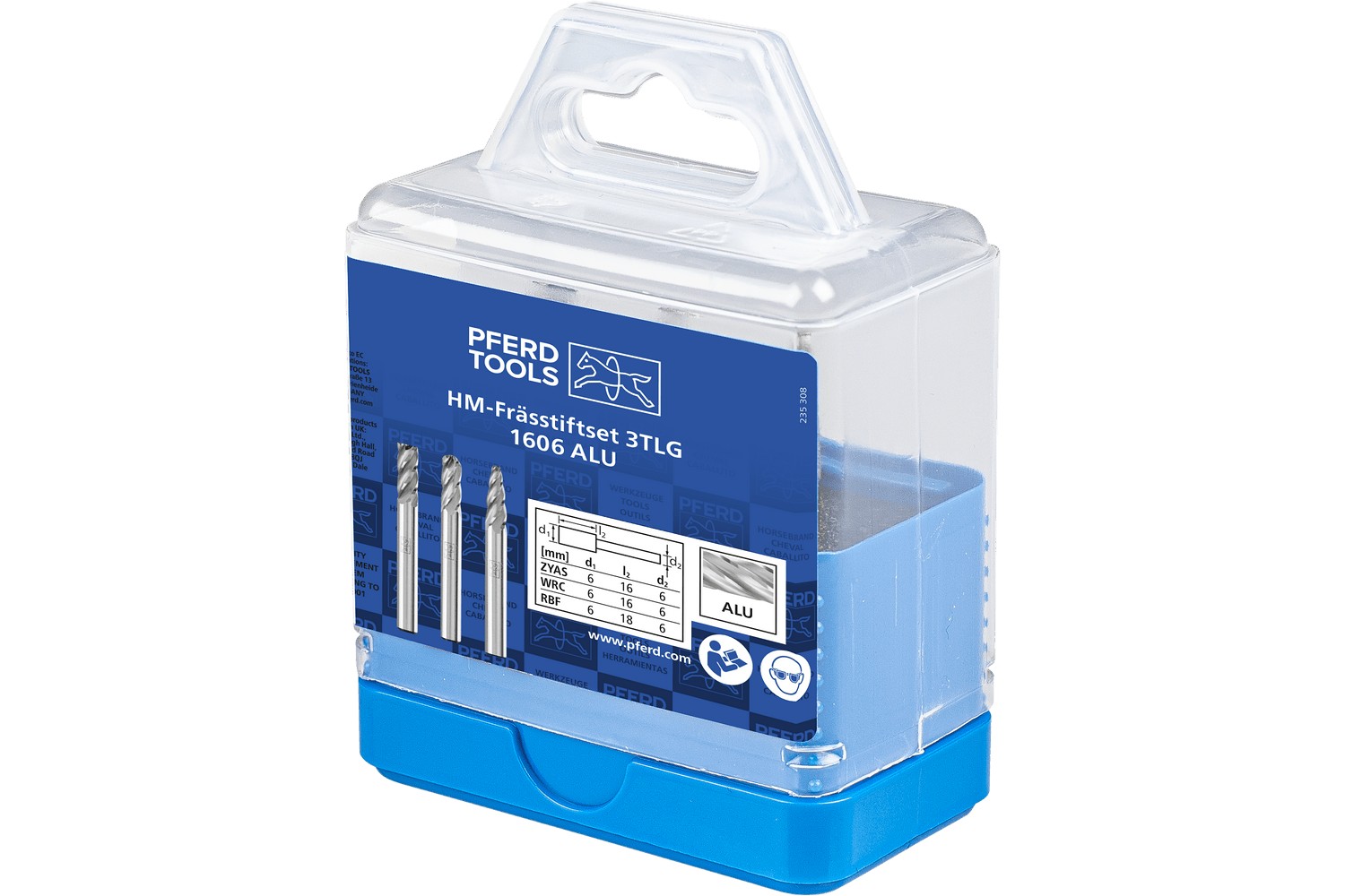 Juego de fresas de metal duro de alto rendimiento 1606 ALU, 3 piezas Ø 6 mm, mango Ø 6 mm, para aluminio/metales no férricos