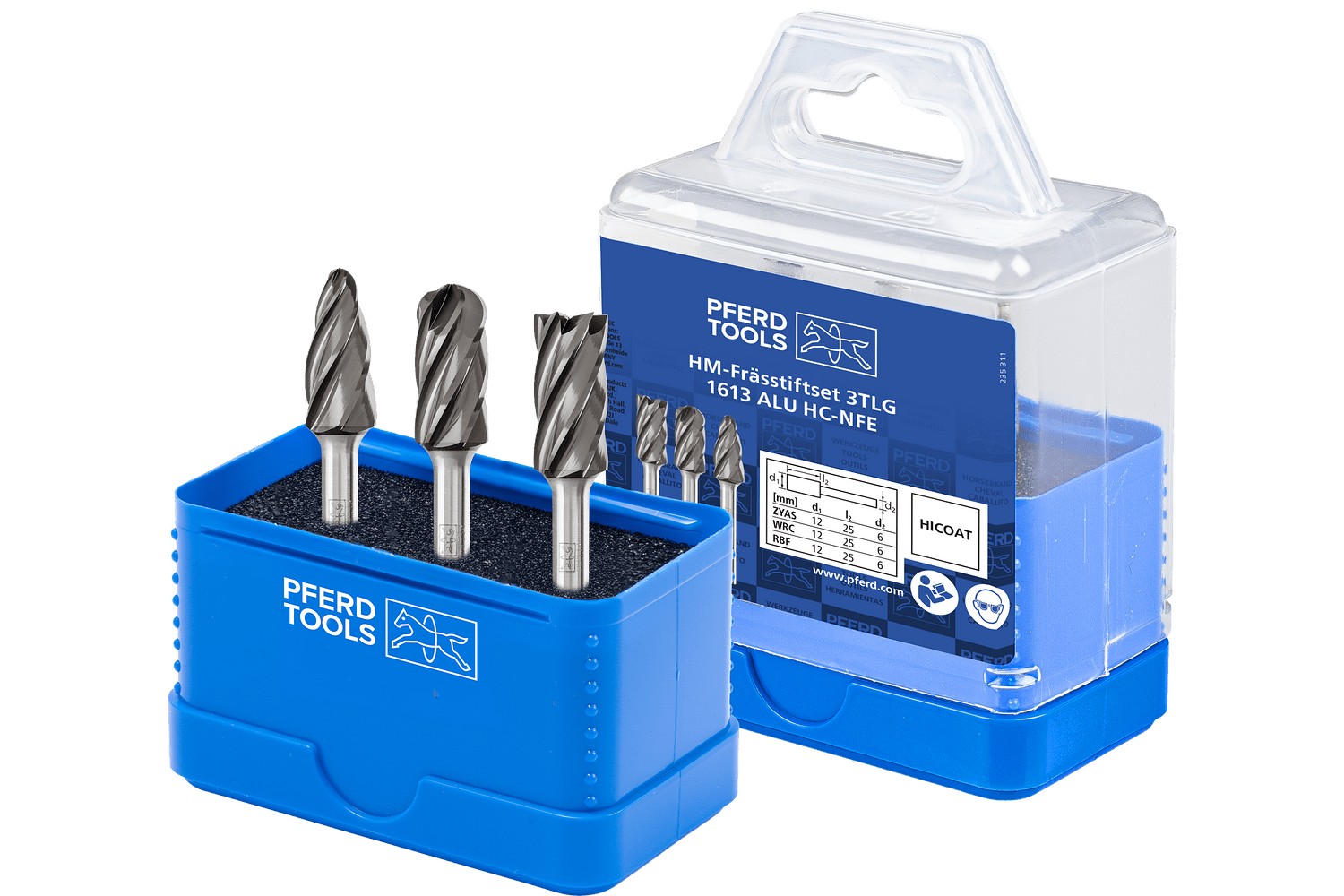 Juego de fresas de metal duro de alto rendimiento 1613 ALU, 3 piezas Ø12mm, mango Ø6mm, recubrimiento HICOAT para alu./metales no férricos