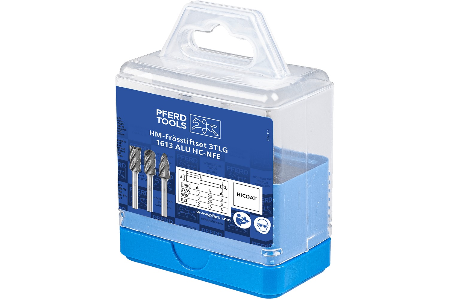 Juego de fresas de metal duro de alto rendimiento 1613 ALU, 3 piezas Ø12mm, mango Ø6mm, recubrimiento HICOAT para alu./metales no férricos