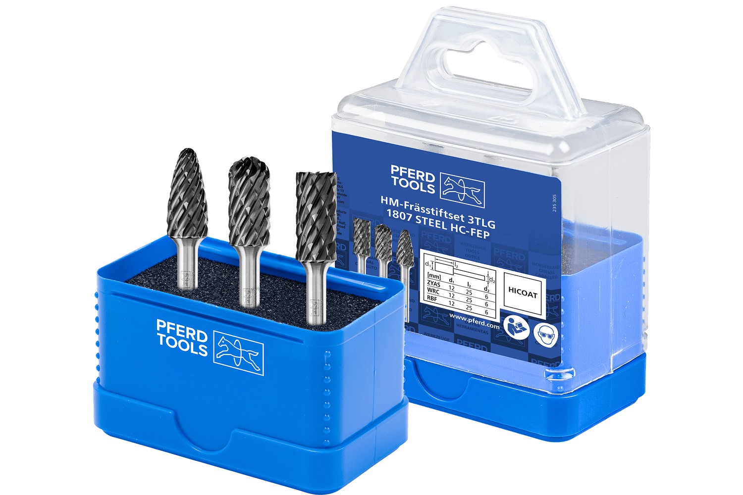 Juego de fresas de metal duro de alto rendimiento 1807 STEEL, 3 piezas Ø 12 mm, mango Ø 6 mm, recubrimiento HICOAT para acero