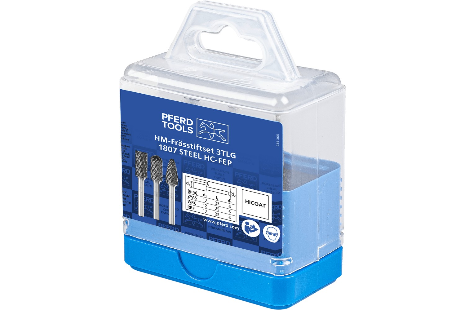 Juego de fresas de metal duro de alto rendimiento 1807 STEEL, 3 piezas Ø 12 mm, mango Ø 6 mm, recubrimiento HICOAT para acero