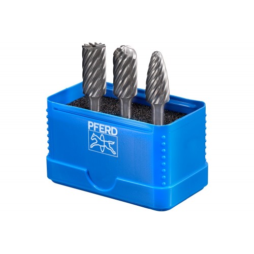 Juego de fresas de metal duro de alto rendimiento 1907 INOX de 3 piezas, Ø 12 mm, mango Ø 6 mm, para acero inoxidable