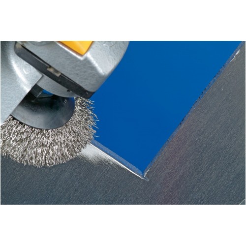 Carda cónica sin trenzar KBU Ø 100x10 mm M14, alambre de acero inoxidable Ø 0,35 mm, amoladora angular