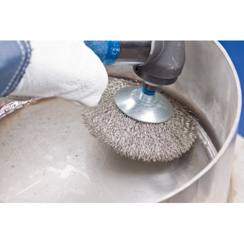 Carda cónica sin trenzar KBU Ø 70x10 mm, mango Ø 6 mm, alambre de acero inoxidable Ø 0,20