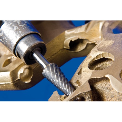 Fresa de metal duro de alto rendimiento NON-FERROUS cónica redonda KEL Ø 12x30 mm, mango Ø 6 mm, metales no férricos